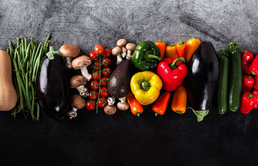 fresh vegetables on the table, bright multi-colored organic bio production. concept of healthy...
