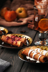 Delicious pancakes with sweet fillings. Maslenitsa.
