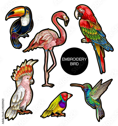 Tropical Birds Embroidery Patches For Your Design Vector