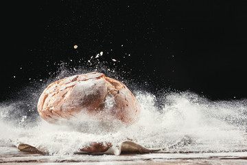 Fresh bread on table close-up