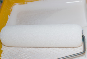 Painting works with paint roller