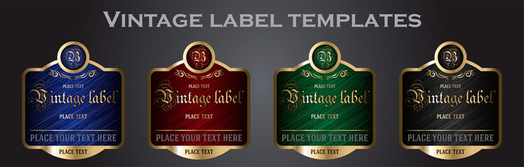 Set of gold-framed vintage label templates