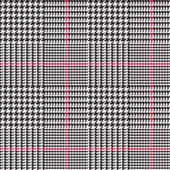 Behang Tartan Glen Plaid Vector patroon in zwart, wit en rood overcheck strepen. Prins van Wales-cheque. Klassieke Houndstooth naadloze textielprint. Traditionele Schotse stof. Pixel Perfect tegelstaal inbegrepen