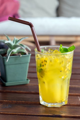 passion fruit with soda mint in glass drink