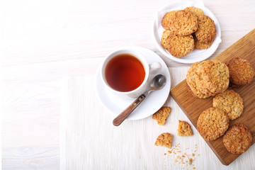  Cookies and cup of  tea. Top view
