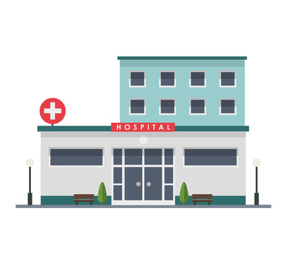Hospital building - urban architecture, vector illustration in flat style, isolated on white background