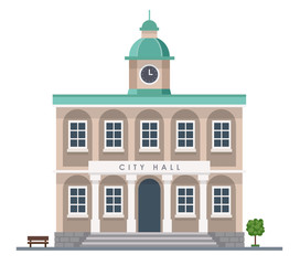 City hall building in flat style isolated on white background - Urban architecture. Vector illustration design template