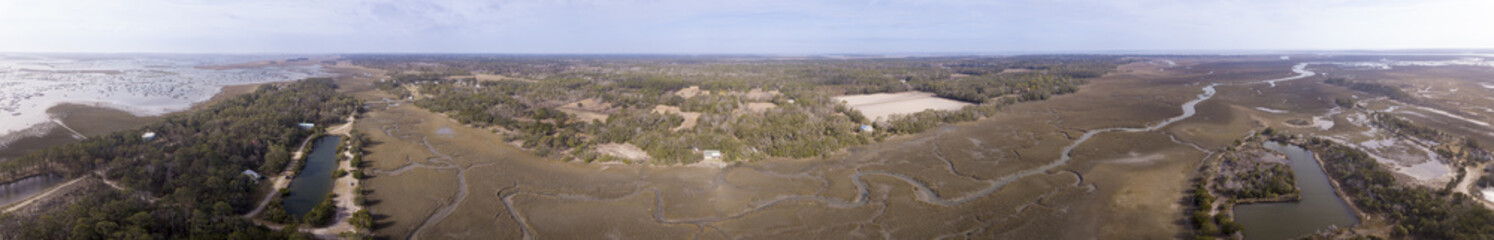 Aerial panorama of the coast of South Carolina.