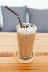 Close up of iced coffee delicious drink in cafe