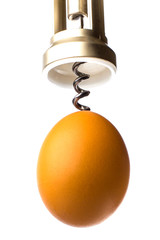 corkscrew opens the egg. the concept of abortion. isolated