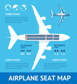 Airplane Plan Seat Map Card. Vector
