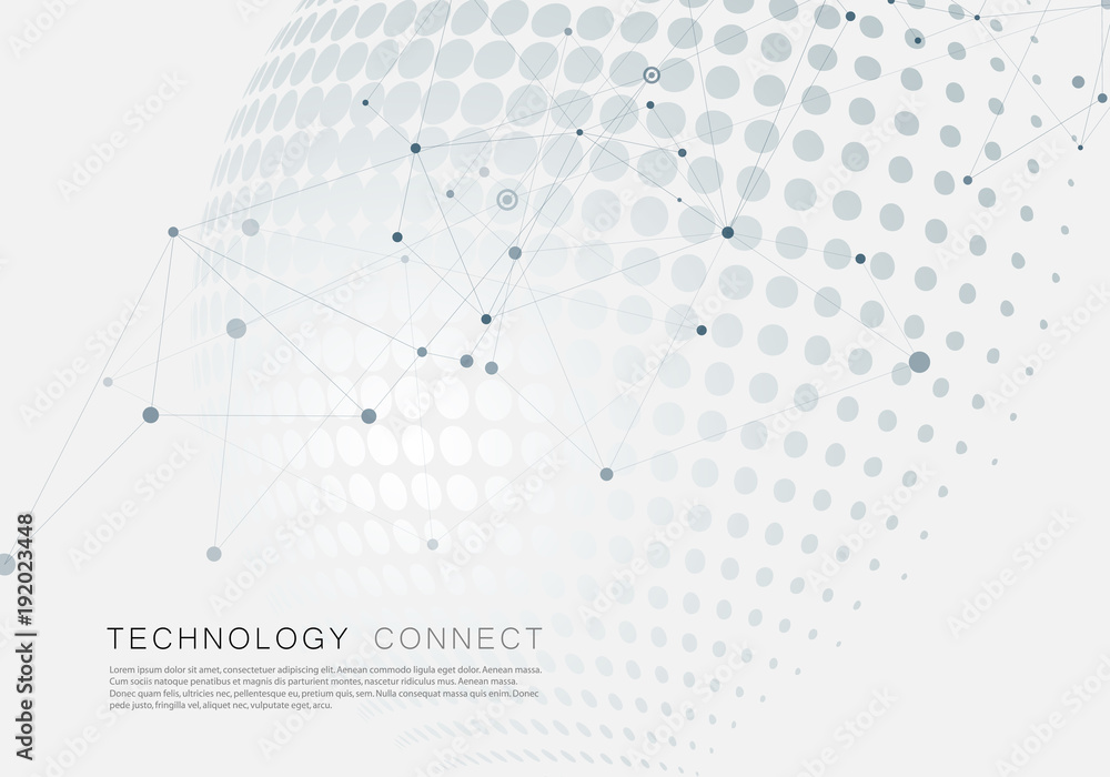 Poster vector halftone circle design witn molecule connect