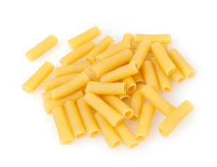 Tortiglioni pasta isolated on white background with clipping path