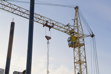 Crane builds a house