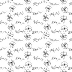 Anemone flowers floral vector seamless pattern. Hand drawn flowers and twigs