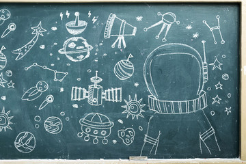 The space station Drawing on a blackboard