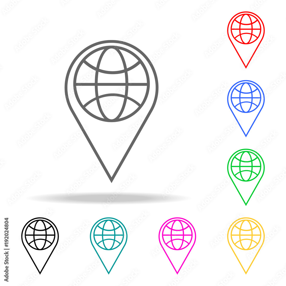 Poster map pin colored icons. element of logistic multi colored icon for mobile concept and web apps. thin 