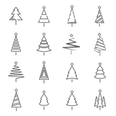 16 collection christmas tree line icon concept. vector illustration.
