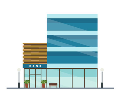 Bank modern building - urban architecture. Vector illustration in flat style isolated on white background