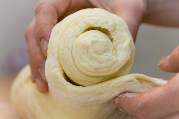 Making Puff Pastry. Dough ready before chilling.