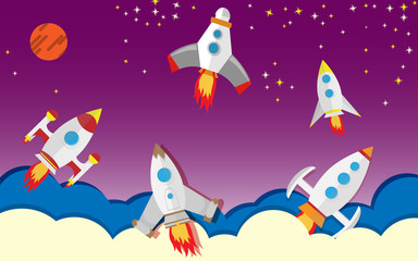spaceships flying into outer space simple vector illustration