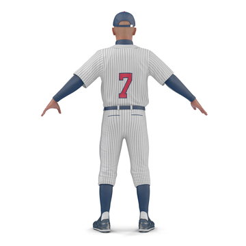Full length portrait of a male baseball player on white. 3D illustration