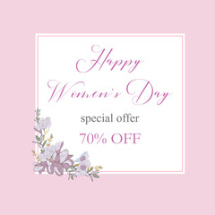 Womans Day collection sale banners.Sale Discount 8 March Happy Women s Day poster. Eighth March gift card. Spring Holiday Sale. Futuristic, promotion design. Advertising, Marketing, greeting cards