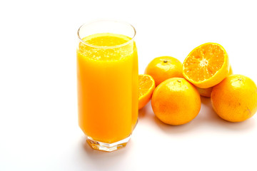 Fresh orange juice on white background