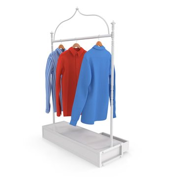 Iron Clothing Display Rack with Dresses on white. 3D illustration