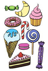 set of painted color vector linear sweets