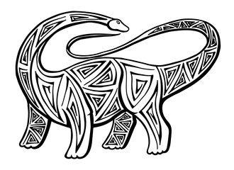 sketch drawn by a vector dinosaur similar to Brachiosaurus with a simple decorative pattern