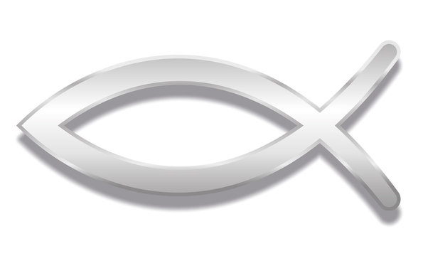 Christianity. Jesus fish symbol called ichthus or ichthys. Silver style vector illustration.
