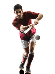 Naklejka premium one caucasian field hockey player man isolated silhouette on white background