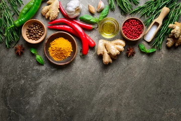 Foto auf Acrylglas Spices, herbs and various other culinary ingredients background © fortyforks