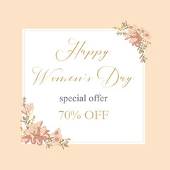 Womans Day collection sale banners.Sale Discount 8 March Happy Women s Day poster. Eighth March gift card. Spring Holiday Sale. Futuristic, promotion design. Advertising, Marketing, greeting cards