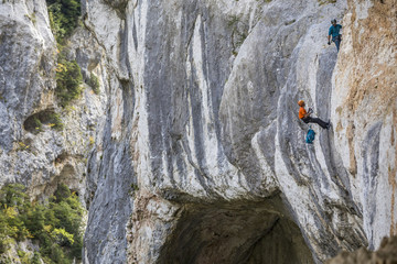 Parc naturel régional du Verdon, Grand Canyon du Verdon, la rivière du Verdon à l'entrée du couloir Samson, depuis le sentier Blanc-Martel sur le GR4, Alpes de Haute-Provence