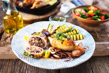 Stuffed squid with buckwheat