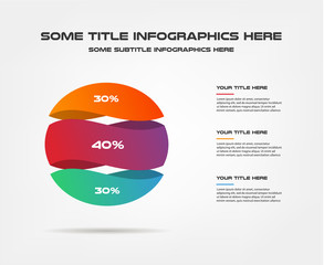 3d sphere, percentage infographics. Element of chart, graph, diagram with 3 options - parts, processes, timeline. Vector business template for presentation, workflow layout, annual report, web