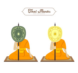 Fototapeta premium Thai monks holding talipot fan, collections. vector illustration