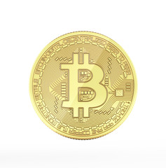 Bitcoin 3D isometric Physical bit coin in gold Digital currency Cryptocurrency Golden coin with symbol isolated on white background 3d render illustration without shadow