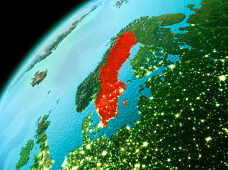 Sweden from space in evening