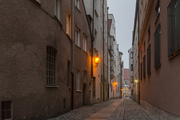 Evening atmosphere in the narrow streets of the old town of Augsburg
