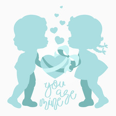 Clip art of two cute lovers & hearts in blue shades which can be used for creating your wallpapers, backgrounds, backdrop images, fabric patterns, clothing prints, labels, crafts & projects