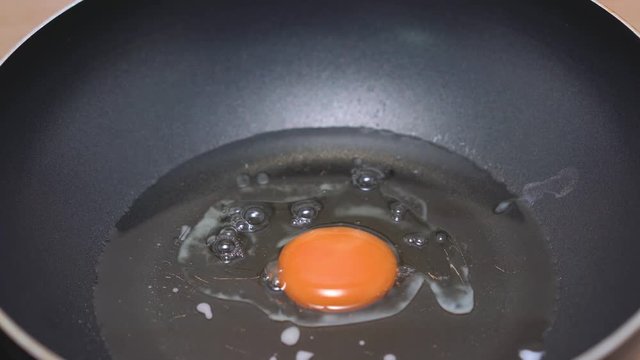 Fried egg. Egg cooks on frying pan. Time-lapse.
