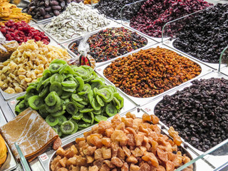 Jerusalem, Israel -  seeds, legumes and dried fruits  in the Machane Yehuda Market in Jerusalem