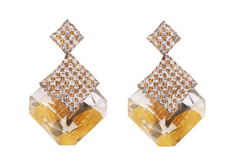Pair of beautiful earrings on white background