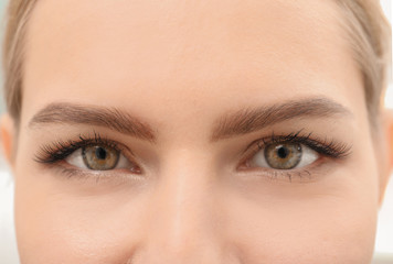 Naklejka premium Young woman with beautiful eyebrows, closeup