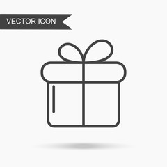 Modern and simple vector illustration of a gift box icon. Flat image with thin lines for application, website, interface, business presentation, infographics on white isolated background