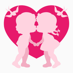 Clip art of two cute lovers & a heart in grey shades which can be used for creating your wallpapers, backgrounds, backdrop images, fabric patterns, clothing prints, labels, crafts & other projects
