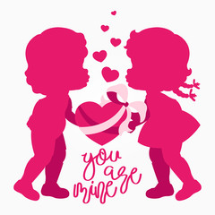 Clip art of two cute lovers & hearts in pink shades which can be used for creating your wallpapers, backgrounds, backdrop images, fabric patterns, clothing prints, labels, crafts & projects